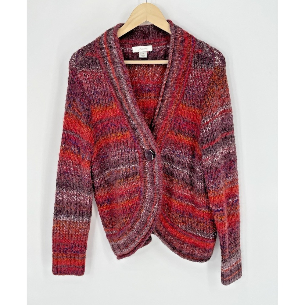 CJ Banks Women Alpaca Wool Blend Size 1X Cardigan Multicolored Chunky Knit BOHO